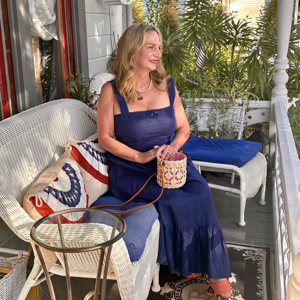 Reformation Rowen Linen Midi Dress in navy 12 - Picture 2 of 7